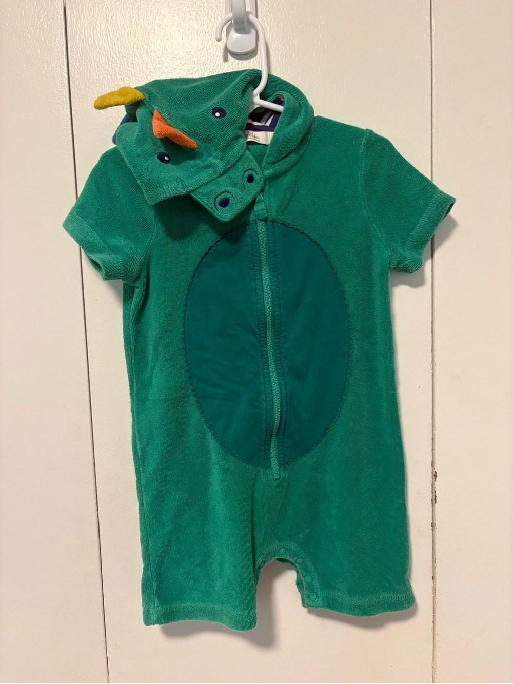 Mini Boden Crocodile Towelling Romper, green terry cloth, Baby 18-24 Months